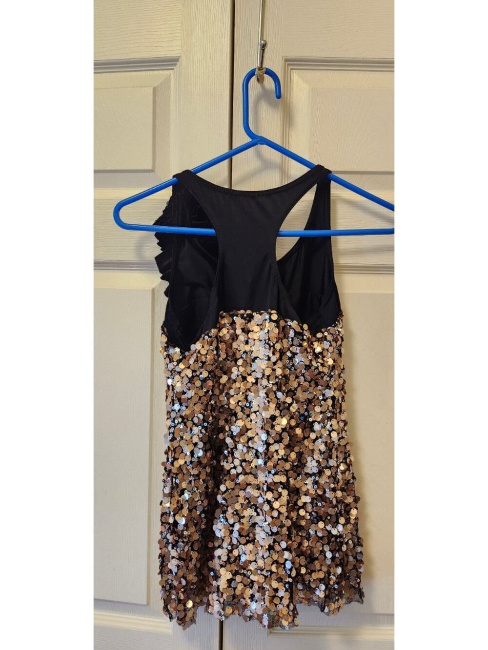 Women Costume Gallery Black Gold paillette Sequin Tunic Dance Dress Size MA 8/10 - Picture 3 of 3